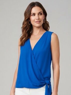 Women's Trouvé Blue Sleeveless Wrap Top M